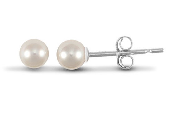 925 Sterling Silver Cultured Pearl Stud Earrings - 4mm