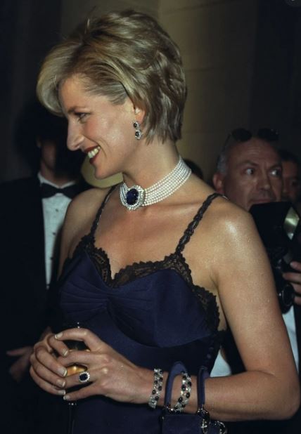 Princess Diana's Sapphires - Princess Diana's Sapphire and Diamond and Pearl Choker - Met Gala 1996